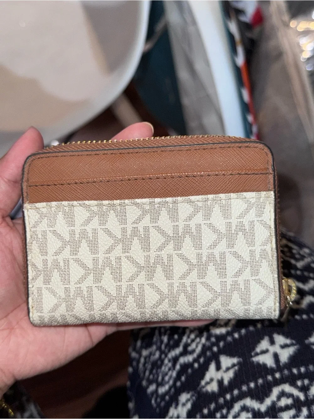 Michael Kors Beige & Brown Signature Card Wallet